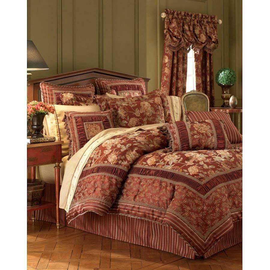 Croscill Harvest Manor Floral Red Gold 3PC Queen Comforter and Shams