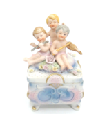 Vintage Classical Figural Group Porcelain Box w Musical Cherubs Applied ... - $13.36