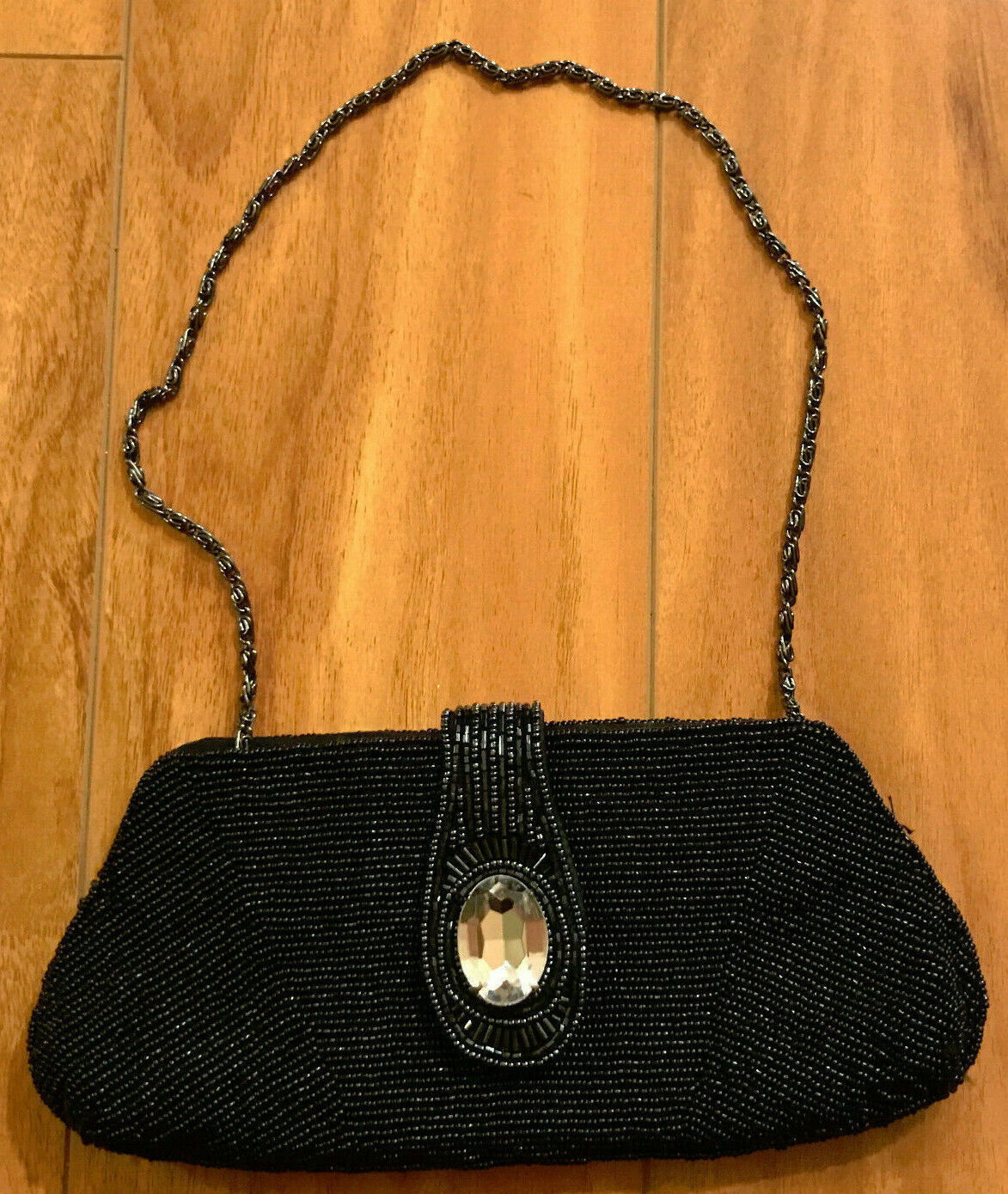 Kate Landry Black Beaded Cluth Purse With Shoulder Strap Rn 58909 ...