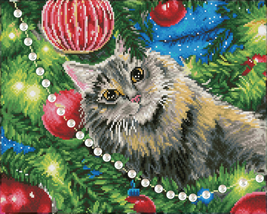 Diamond Painting Kit Leisure Arts Christmas Cat full round 16x20in, US Dotz XMAS - $51.99