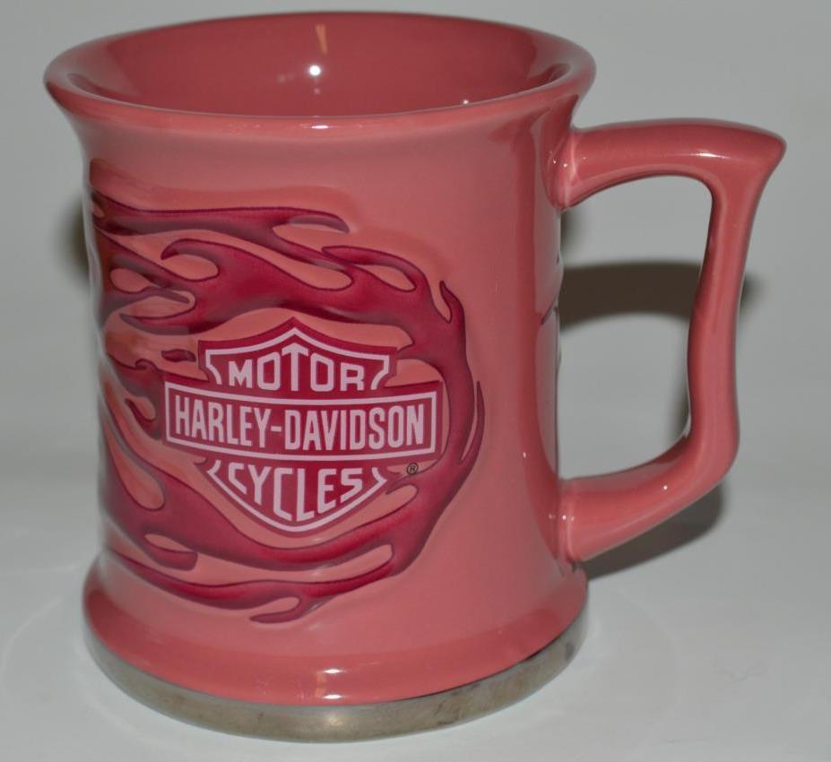 HarleyDavidson Motor Cycles Pink Ceramic Coffee Cup / Mug Flames