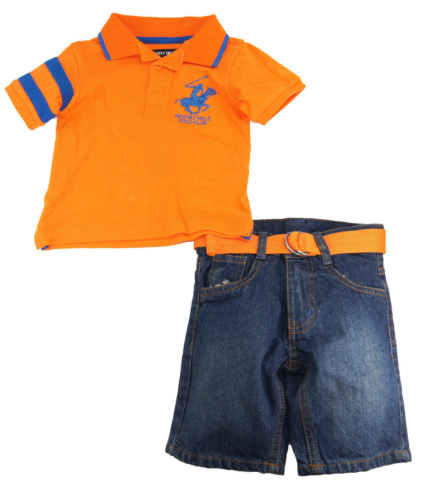 Beverly Hills Polo Club Little Boys S//S Orange Polo 2pc Denim Short Set