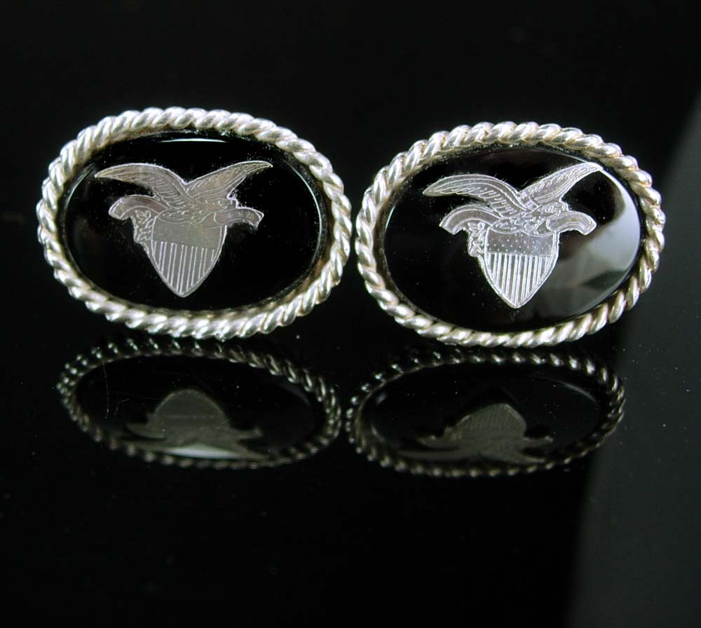 Sterling Eagle Cuff links vintage silver hallmarked Cufflinks Patriotic military - $225.00