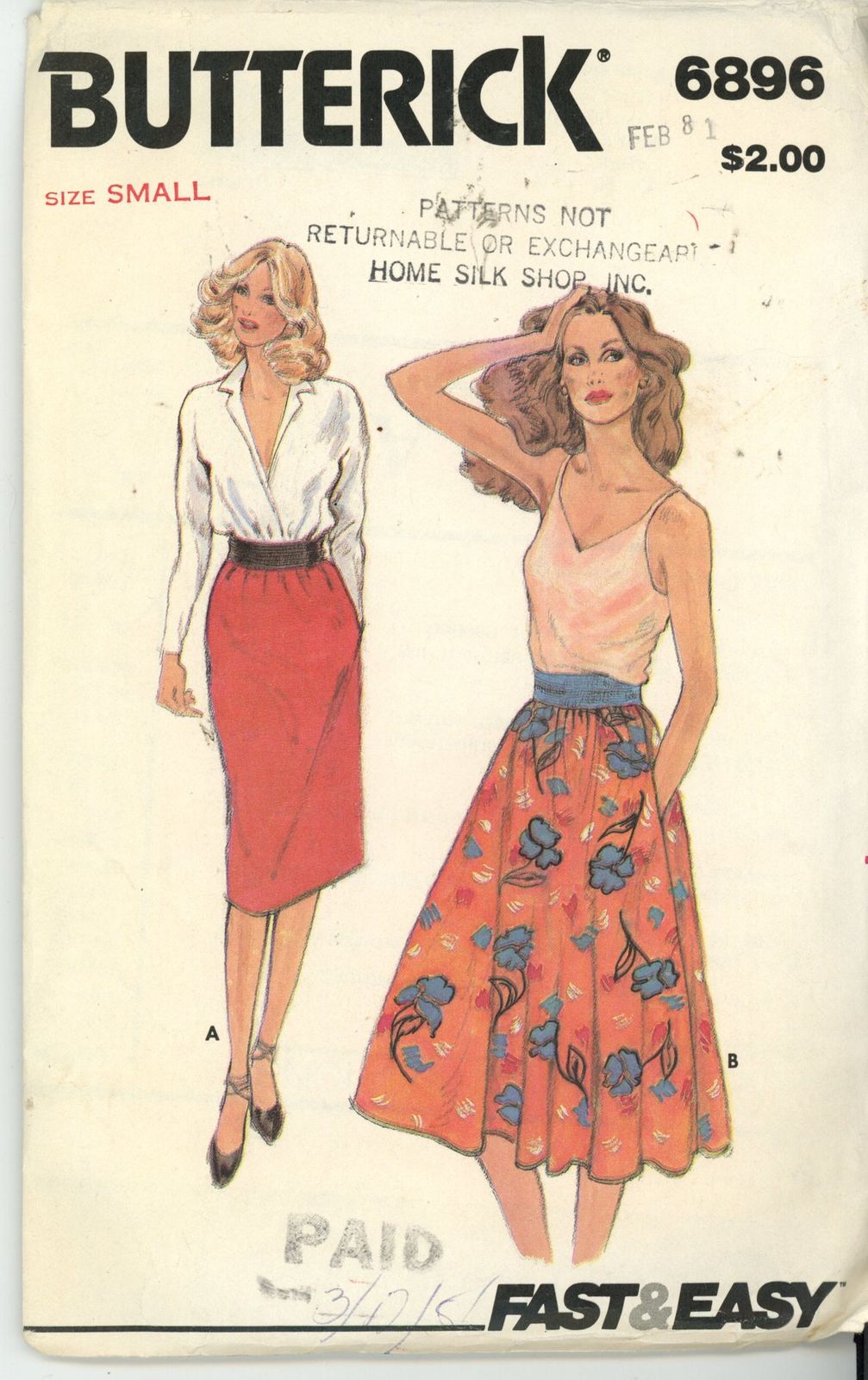 Butterick 6896 Misses Skirt Fast And Easy 2 Styles Retro Size Small 8 10 Uncut Sewing Patterns 0196