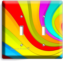 Colorful Swirly Rainbow Double Light Switch Wall Plate Bedroom Room Home Decor - $11.15