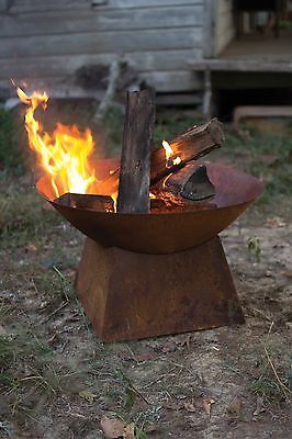 Rustic Fire Pit Bowl with Square Base Wood Burning,Campfire Garden ...