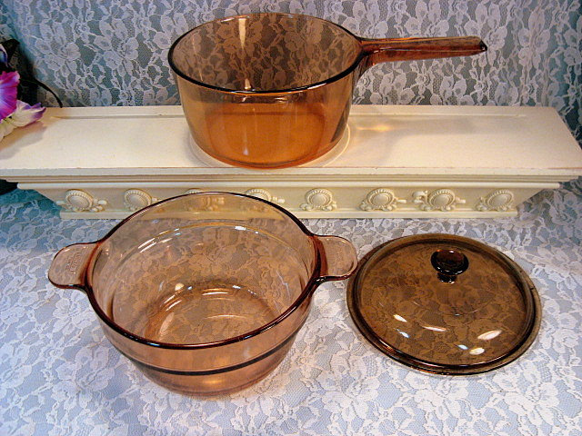 Vintage Visions Corning Ware Pyrex Brown Glass Cookware Saucepan Double Boiler Corning Ware 0513