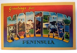 Greetings From Monterey Penisula California Large Letter Linen Postcard ... - $11.30