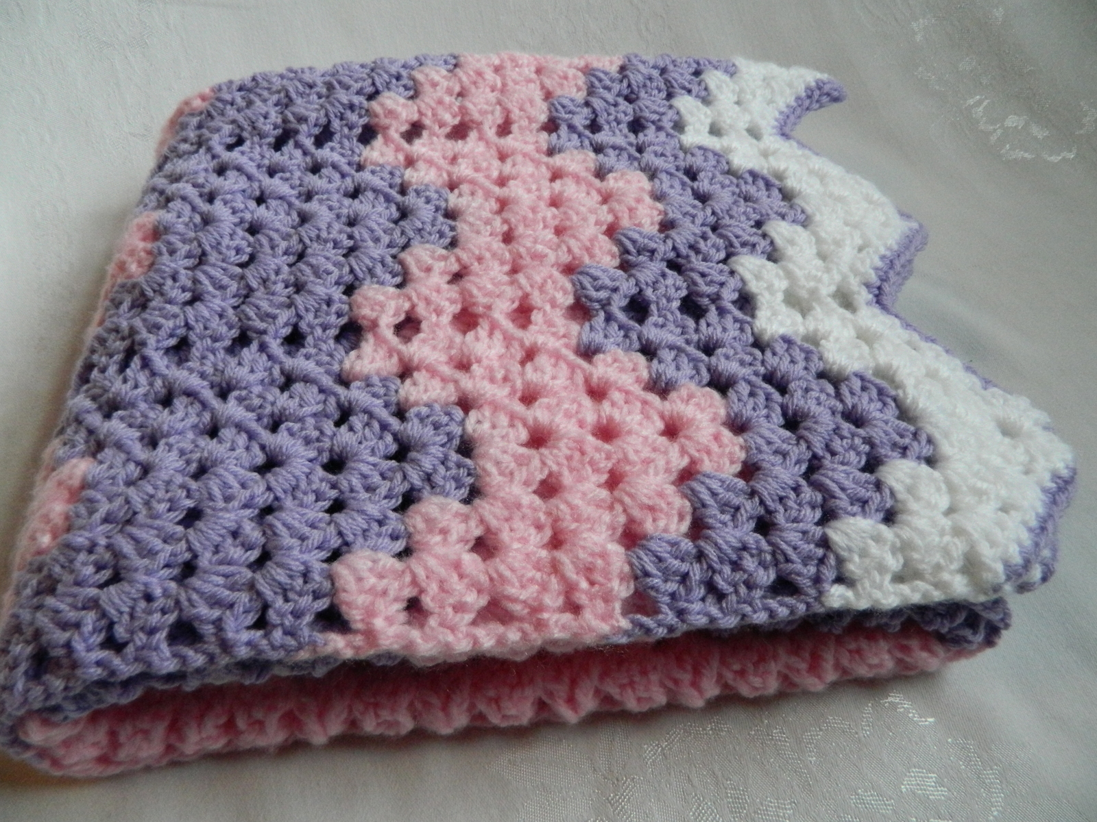 Hand Crochet Granny Wave Pastel Afghan Blanket Bernat Softee Baby Yarn