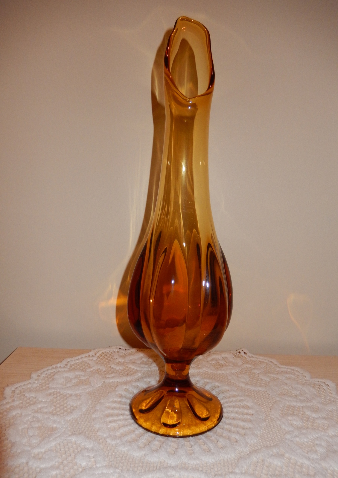Vintage Stretch Fluted Blown Tall Glass Vase With Pedestal Vases
