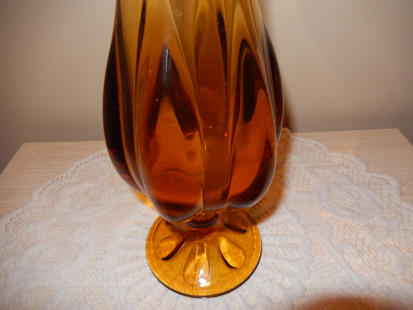 Vintage Stretch Fluted Blown Tall Glass Vase With Pedestal Vases