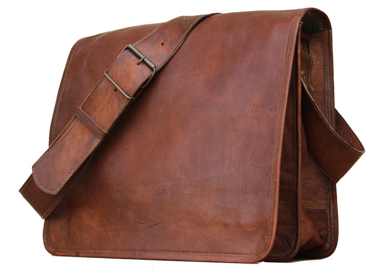 New Men S Vintage Brown Leather Full Flap Messenger Laptop Satchel   S L1600 