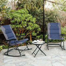3 Pieces Outdoor Folding Rocking Chair Table Set with Cushion image 12