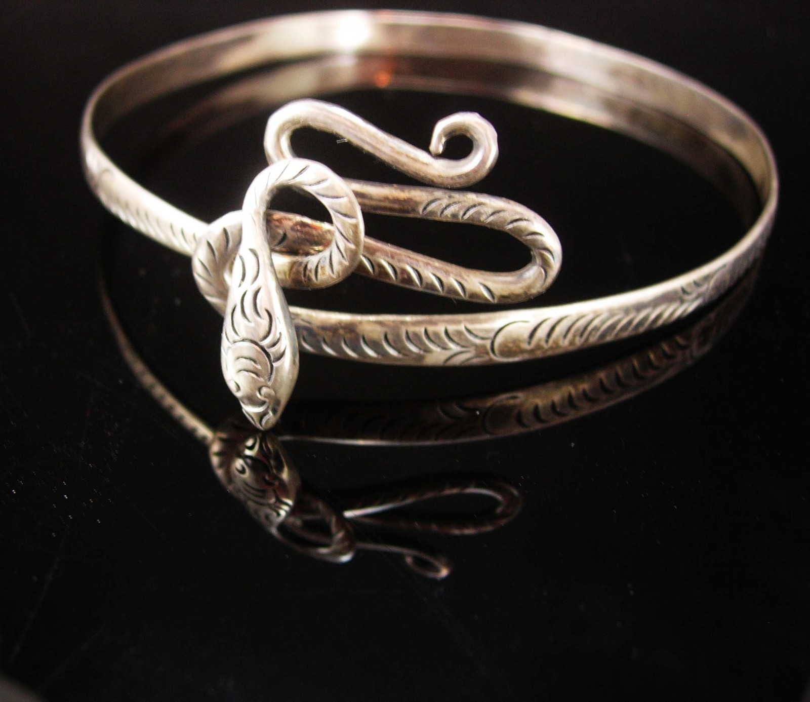 Antique sterling Snake arm band bracelet headband Coiled serpent Large