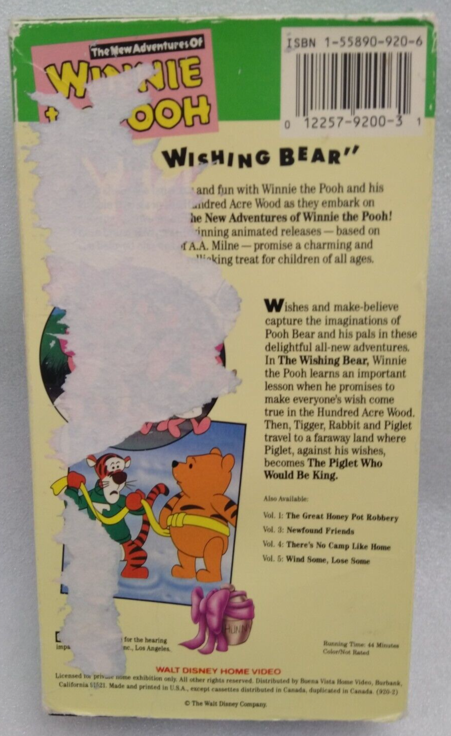 VHS New Adventures of Winnie the Pooh Vol 2 - The Wishing Bear (1991 ...