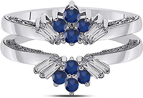 Elegant Touch Enhancer Engagement Ring Round Cut Blue Sapphire Ring & Baguette C