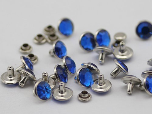 6mm Sapphire H104 Jet Acrylic Rhinestone Rivets For Garments - 25 Pieces