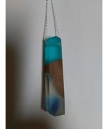 Lucite pendant with silver 925 chain 29&quot; turquoise bronze &amp; clear - $18.00