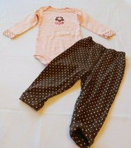 Carter's Girl's Baby 2 pc Body Suit & Pants Size 12 Months Pink Brown GUC - $16.03