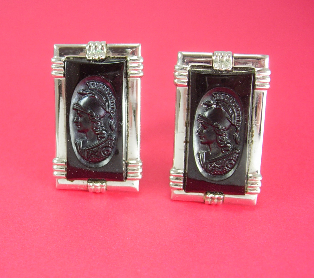 Vintage Cameo Cufflinks LARGE Roman centurion Head Wedding Knight