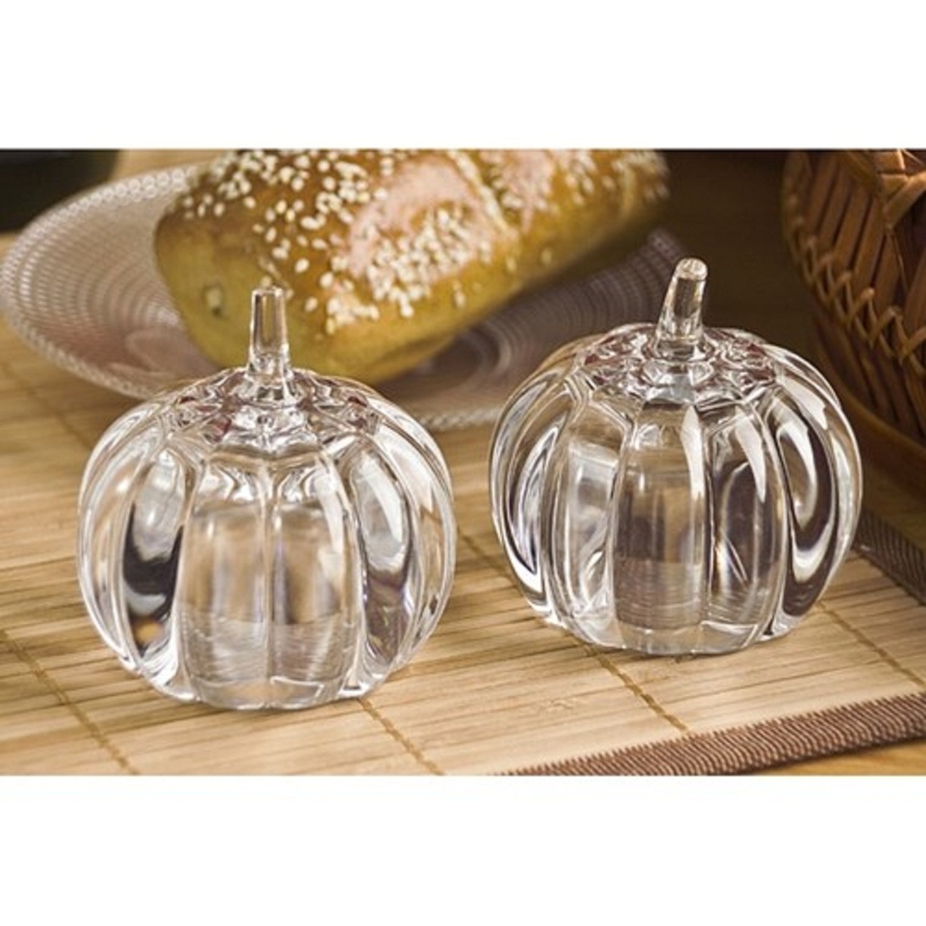 THANKSGIVING PUMPKIN SHAPED GODINGER CRYSTAL SALT AND PEPPER SHAKER SET