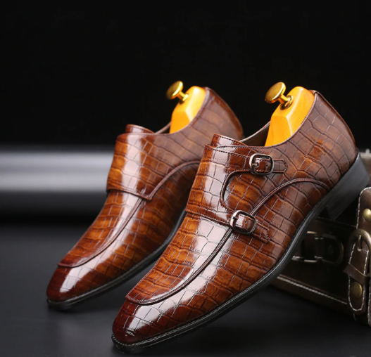 Customized Men Leather Brown Color Crocodile Leather Texture Lace-Up ...