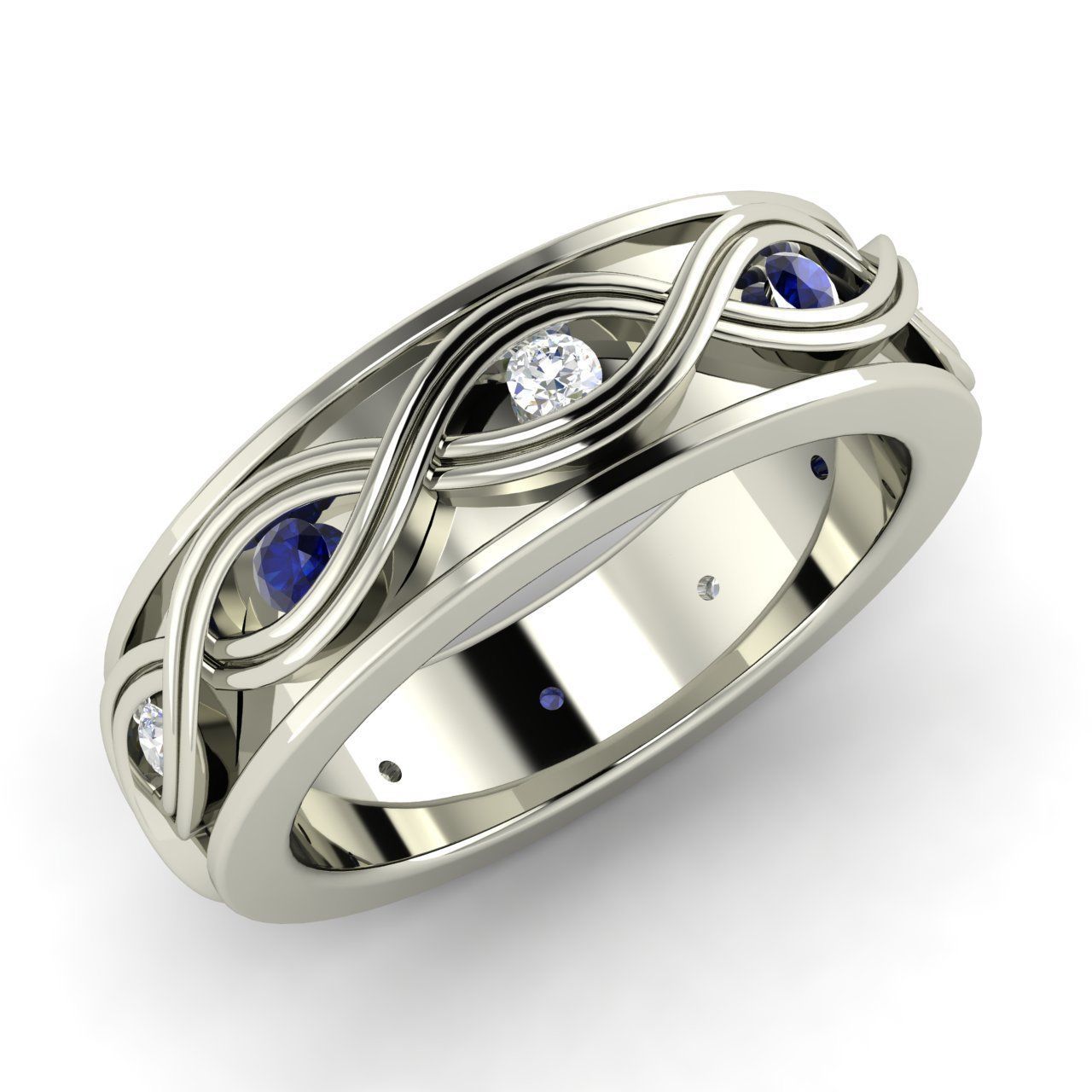 0.3ct Blue Sapphire & SI Diamond Sterling Silver Infinity