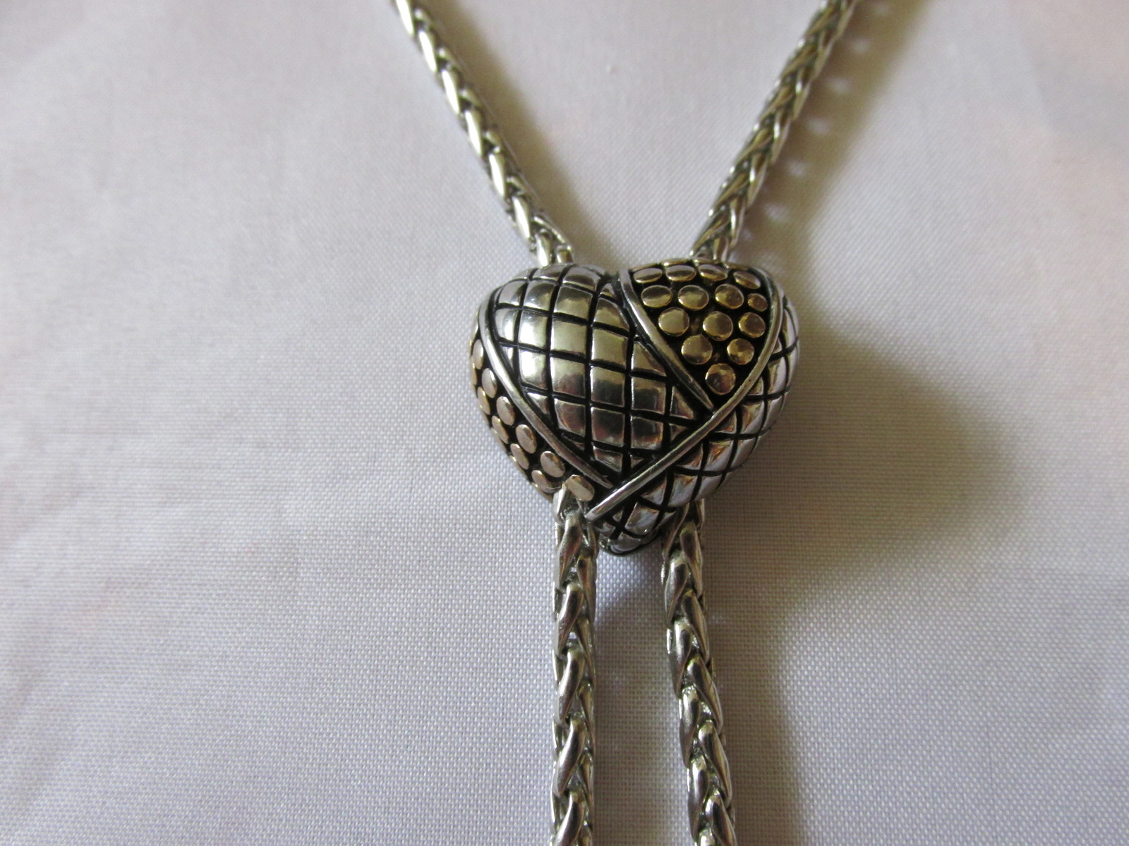 Heart Shaped Lariat / Bolo Style Slide Necklace Two Toned,