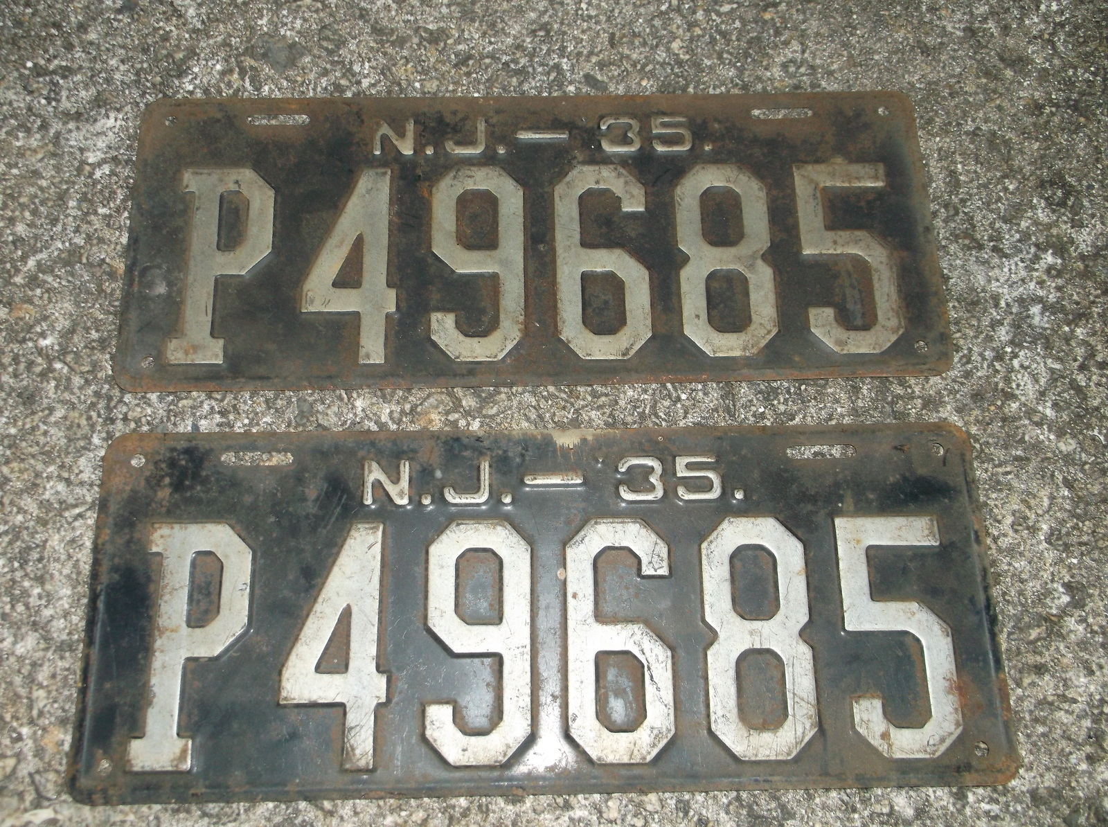 Antique Pair of 1935 New Jersey License plates. Original Paint Other