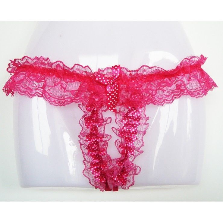 Pink Crotchless Panty with Lace - Panties