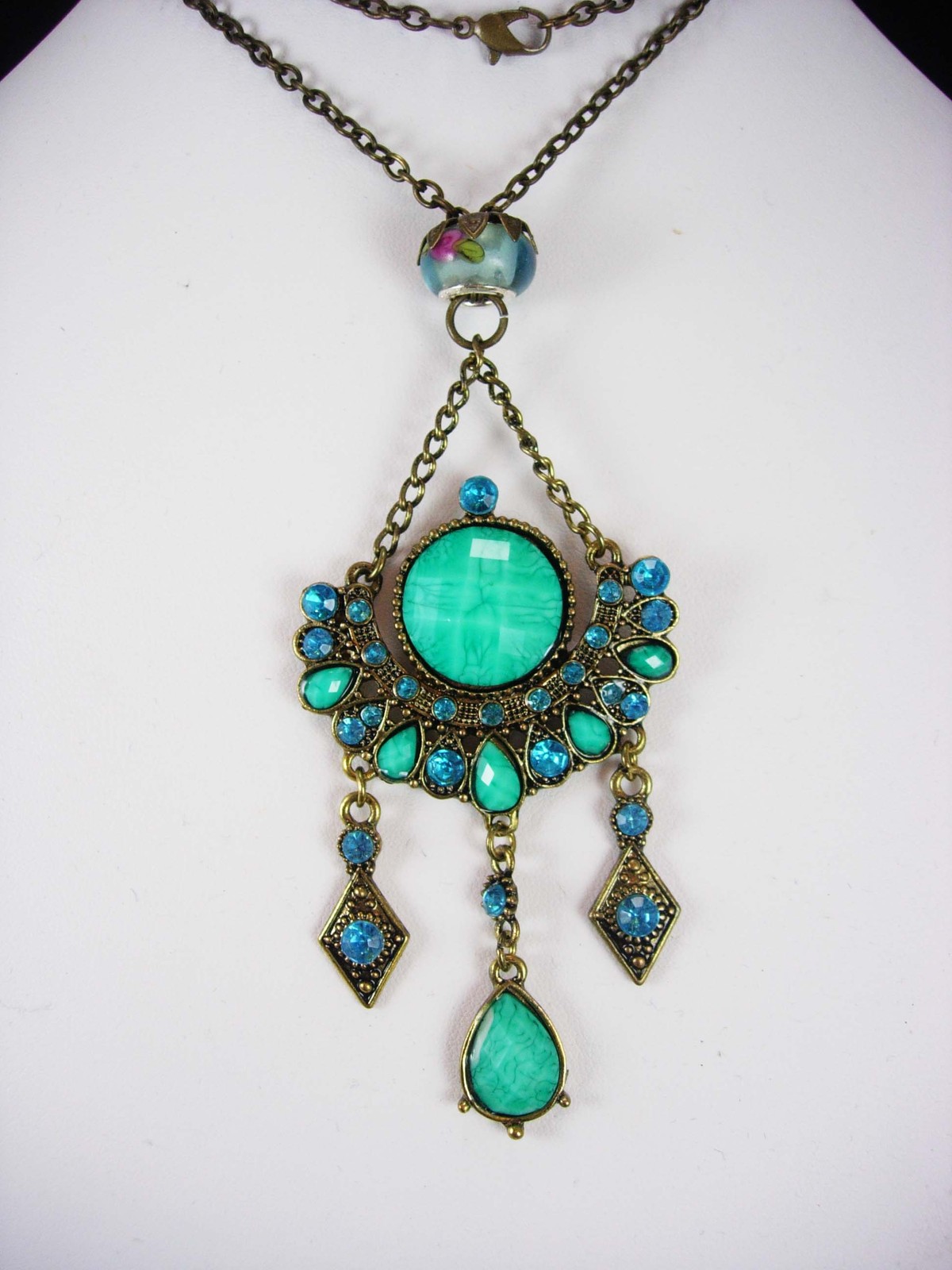 Bohemian Chandelier Necklace Turquoise Sterling glass Gypsy rhinestone ...