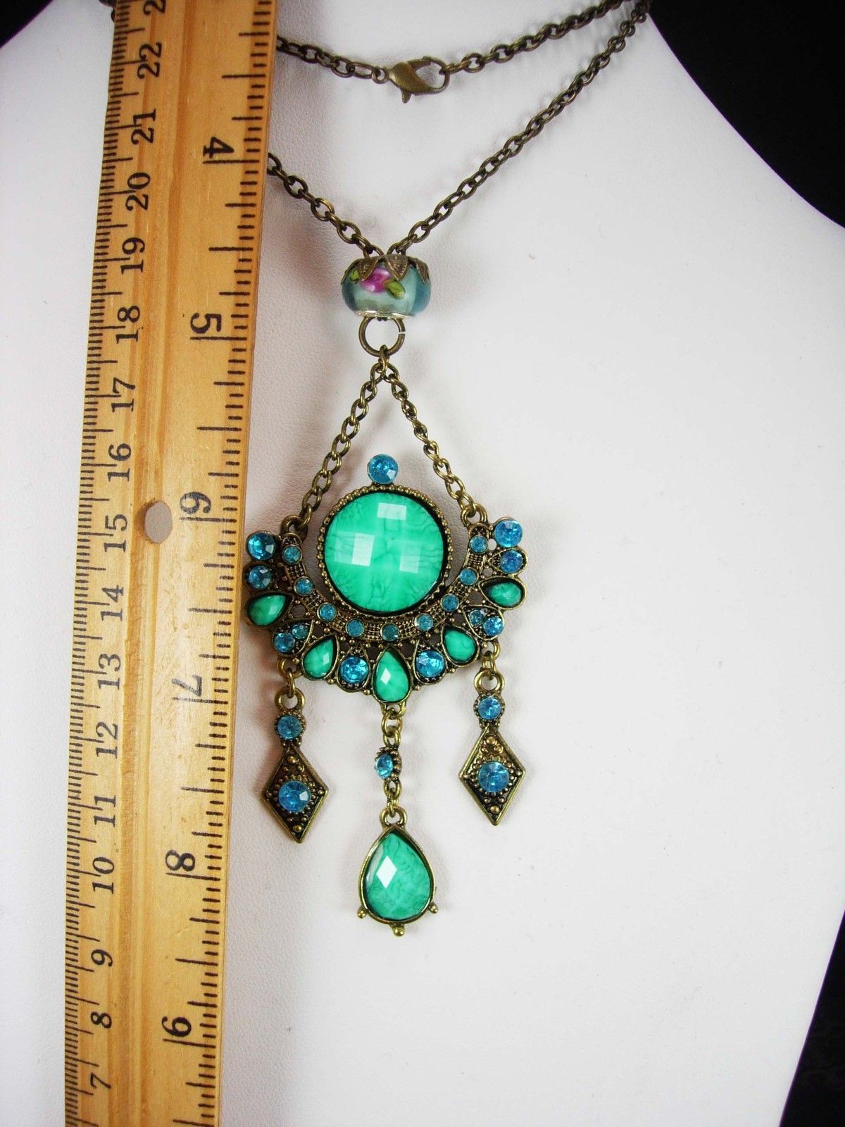 Bohemian Chandelier Necklace Turquoise Sterling Glass Gypsy Rhinestone