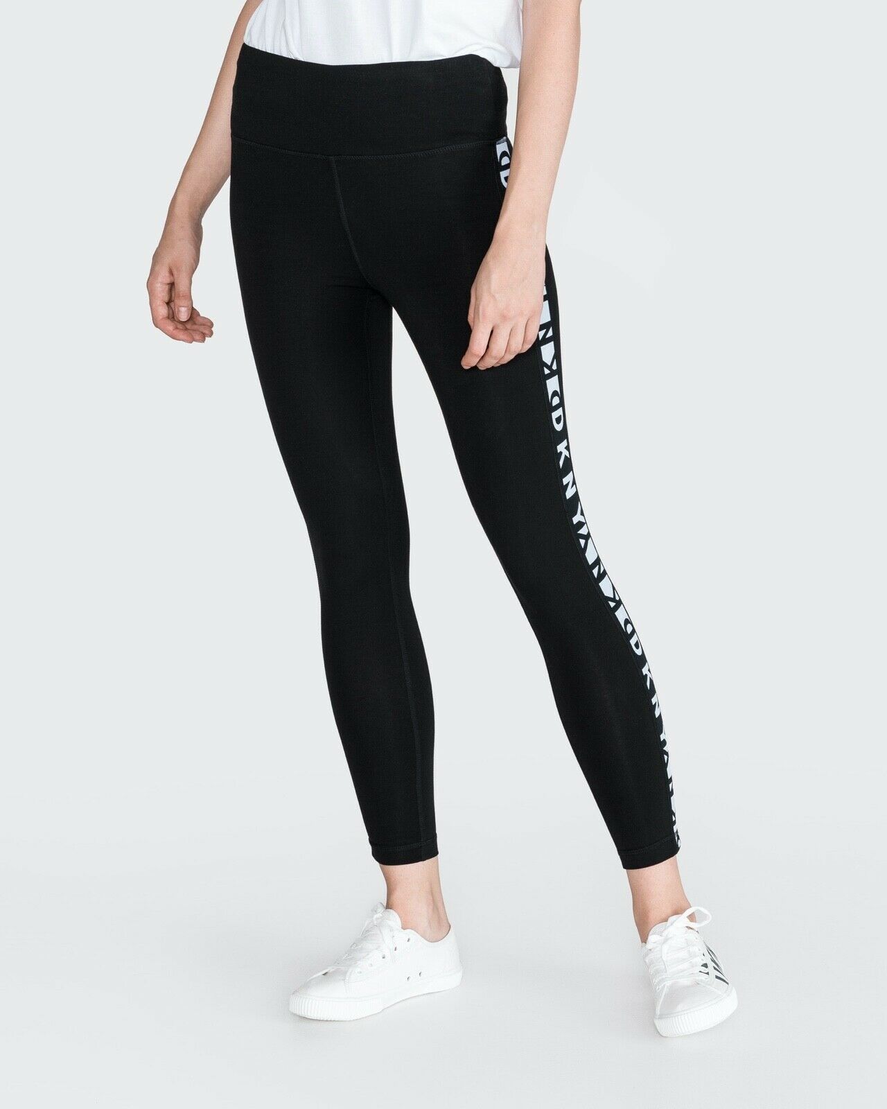 Buyr.com | Leggings | DKNY Women's Tummy Control Workout Yoga Leggings,  Black with Two Tone Logo Side Tape, XS