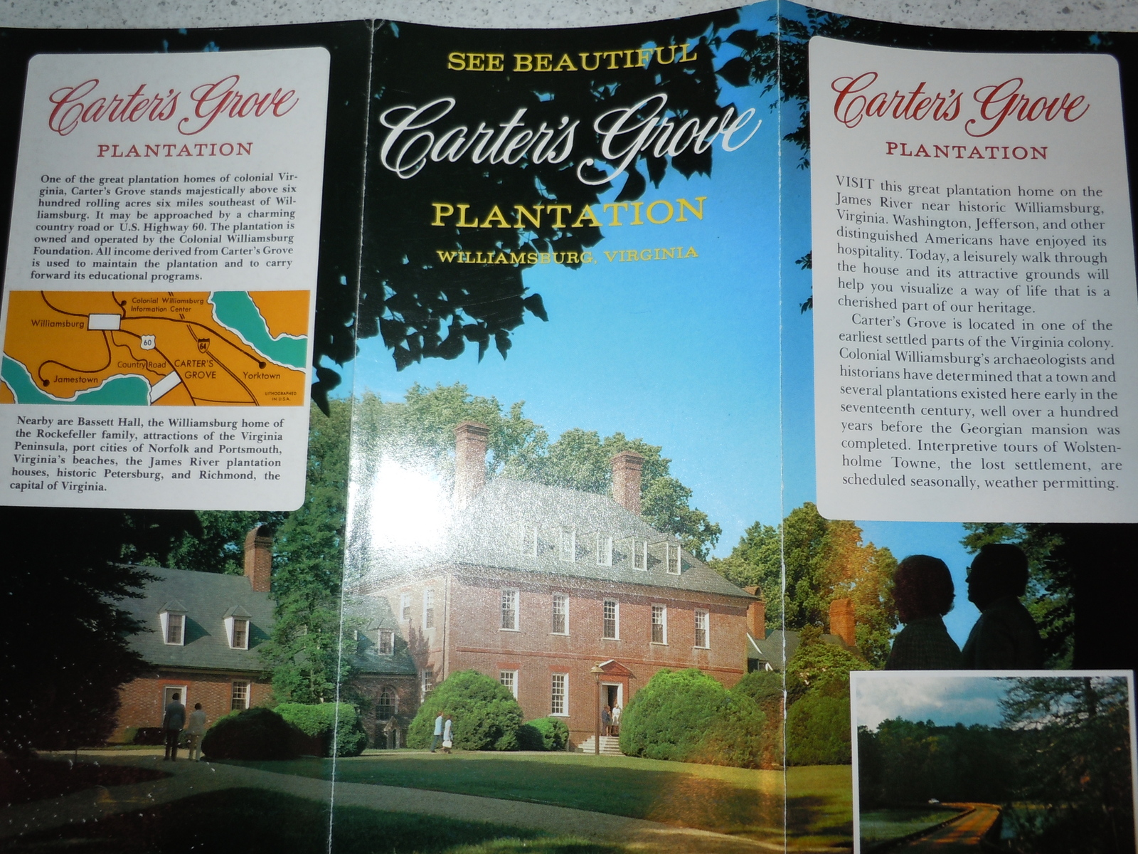 See Beautiful Carter’s Grove Plantation Williamsburg VA Brochure 1970’s