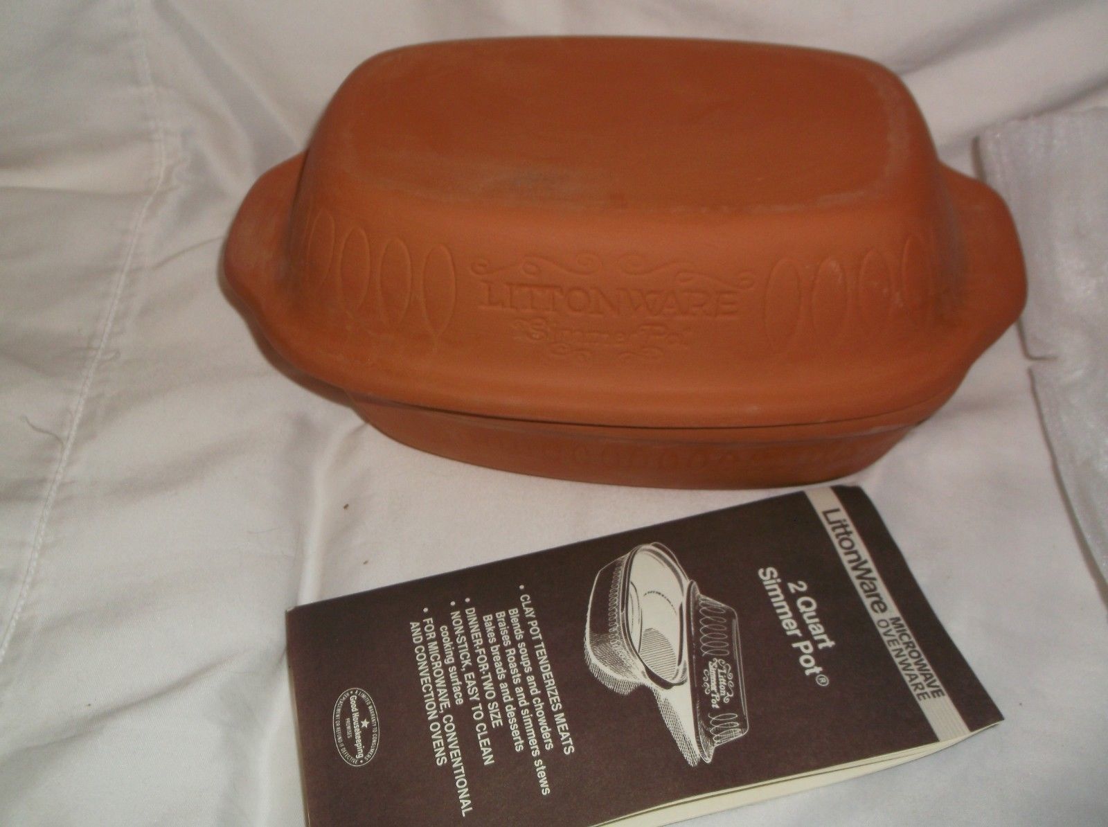 LITTONWARE TERRA COTTA CLAY GLAZED 2 QT SIMMER POT microwave or