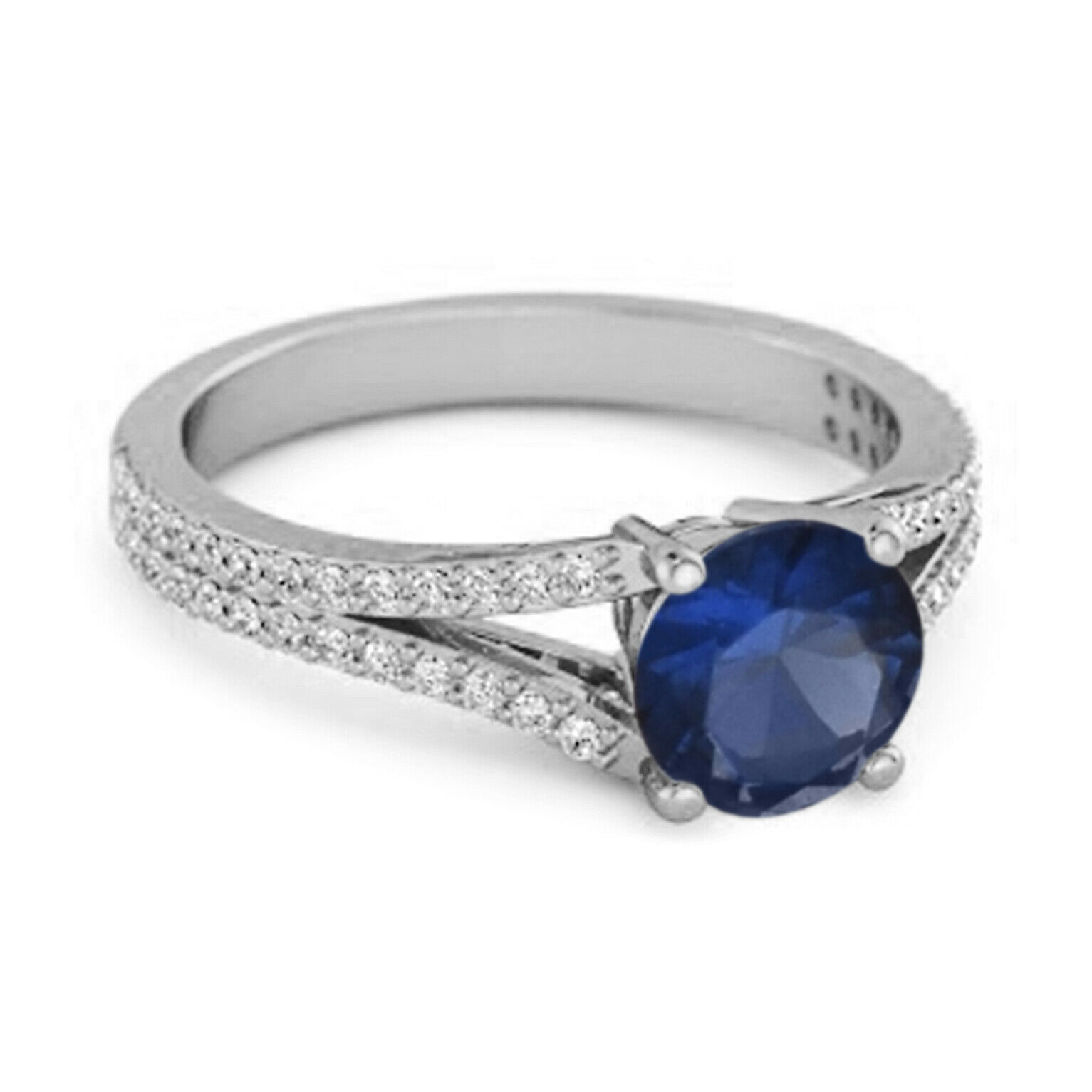 Felicity Design 9k White Gold 0.50 Ctw Blue Sapphire Solitaire Accents Ring
