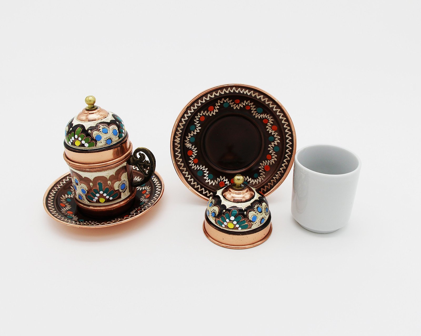 Copper Turkish Coffee Cups with Saucer and Lid (Set of 2) Kitchen