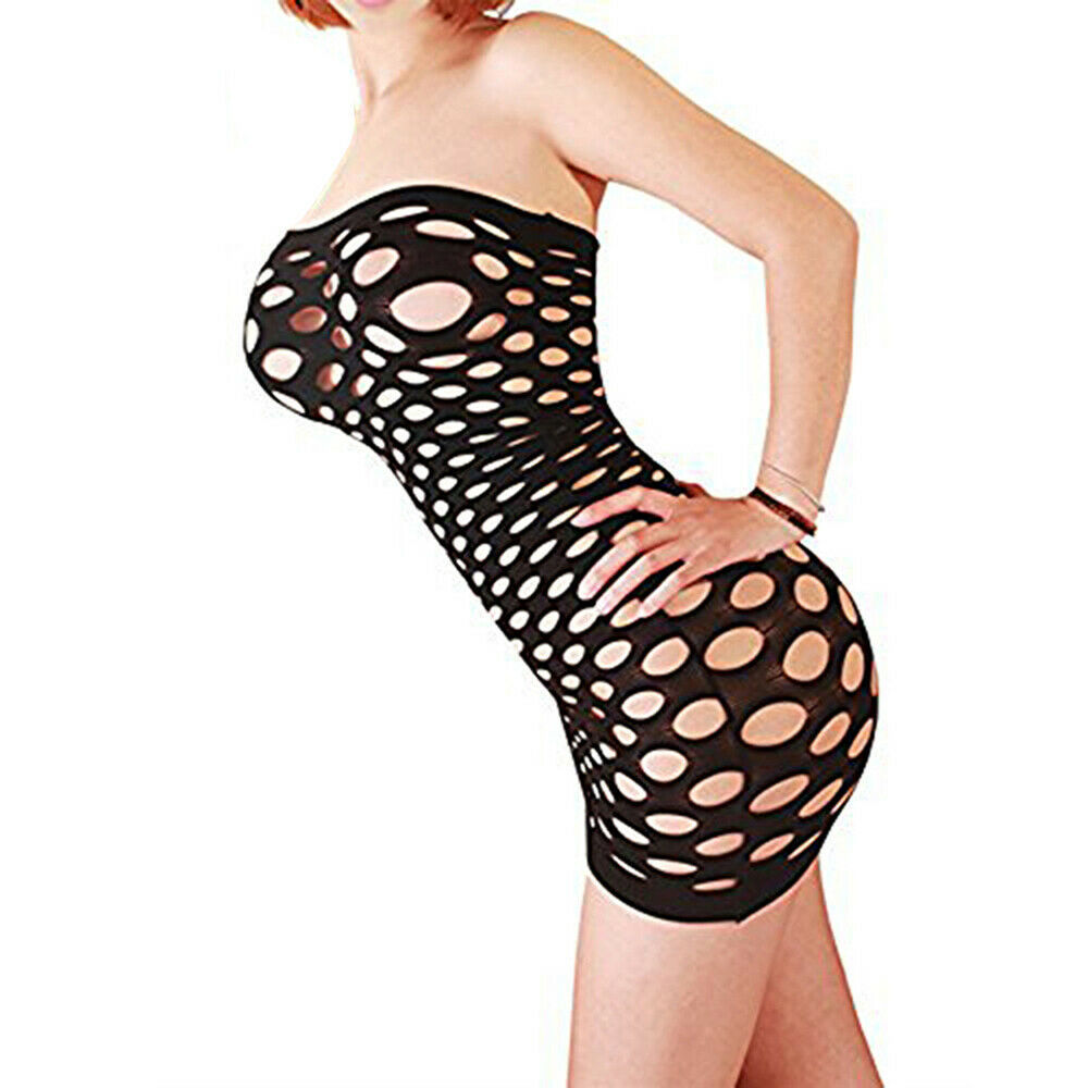 Cytherea Women's Strapless Mesh Hole Chemise Lingerie Baby Doll Mini dress 8927