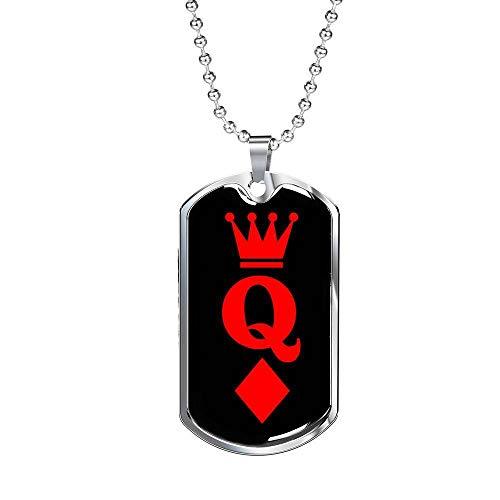 Express Your Love Gifts Casino Poker Queen of Diamonds Dog Tag Engraved Stainles