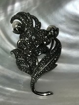 Estate KJL for Avon Signed Large Faux Marcasite Flower with Baroque Pearl Buds  - $23.23