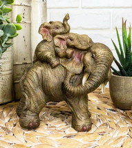 Small Wildlife Elephant Father And 2 Calves On Piggyback Playing Statue ... - $19.99