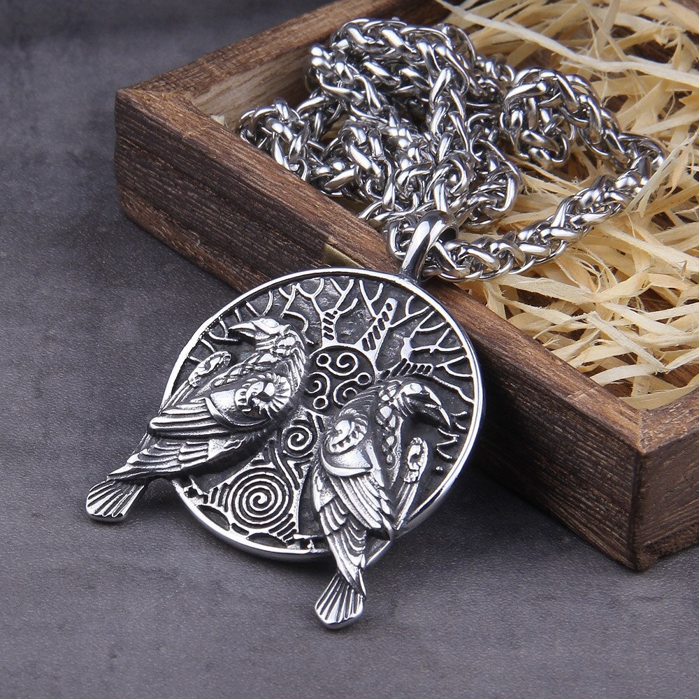Norse talisman Odin the Ravens Two Ravens Huginn and Muninn pendant necklace