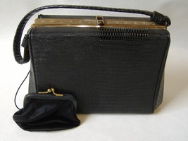 Vintage Black After Five Evening Bag Gold Turquoise Gemstone Handbag Coi... - $85.00