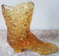 Fenton Art Glass Daisy &amp; Button Slipper Shoe Boot - Amber Glass - Original - $35.99