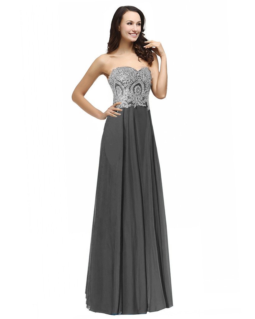 Kivary Gold Lace Crystals Long A Line Beaded Formal Chiffon Prom Evening Dresses