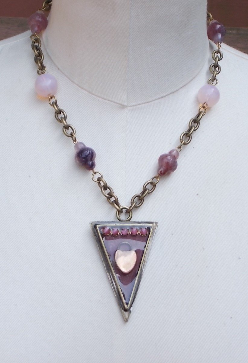 Big Bold Chunky Statement Necklace Heart Pad Lock Pink Rhinestone Jewelry Mi Necklaces