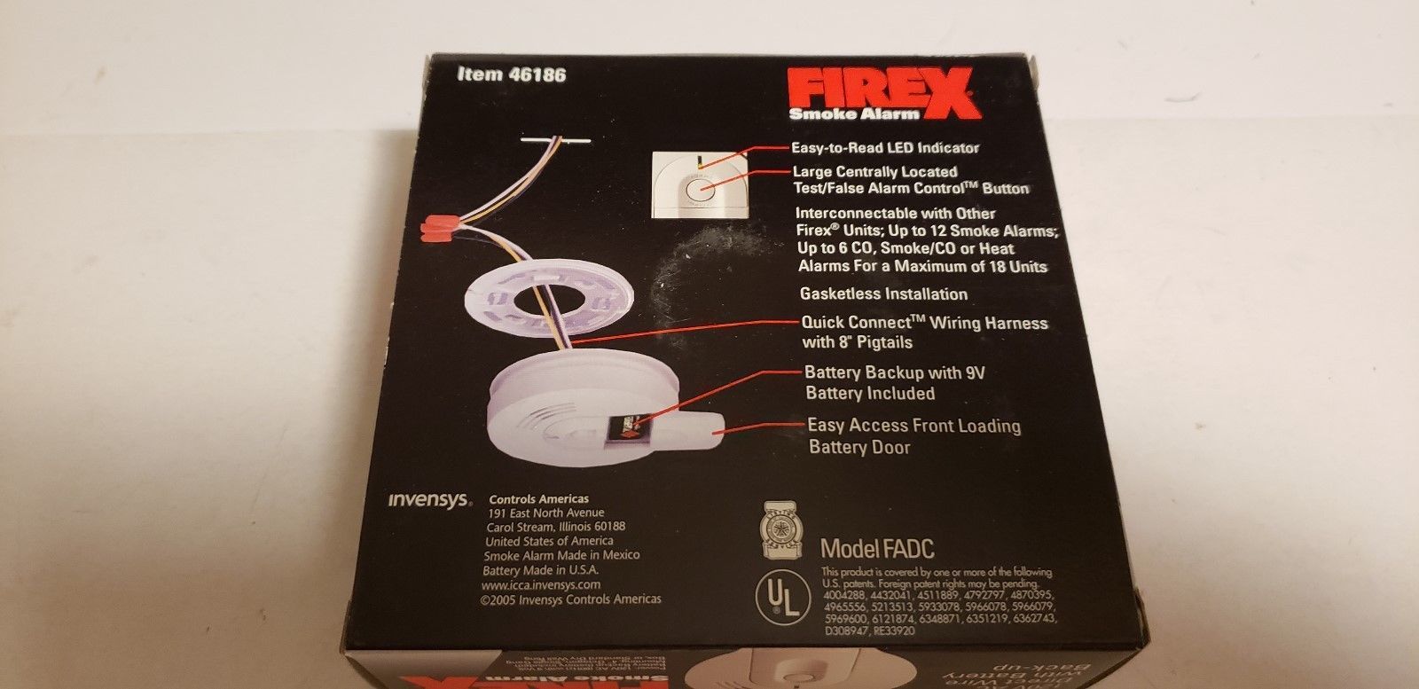 Firex model 46186 ,FADC , 120VAC ,Smoke Alarm ,Detector with LED