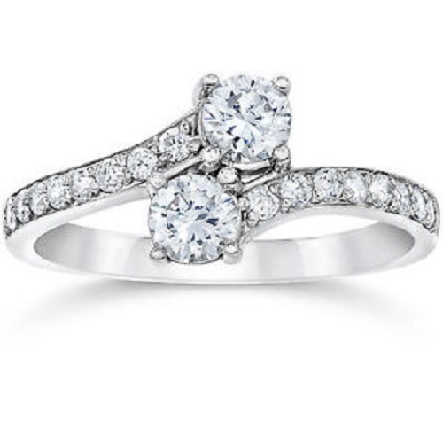 Samsfashion - 2 carat forever us two stone round sim diamond solitaire ring 14k white gold fn