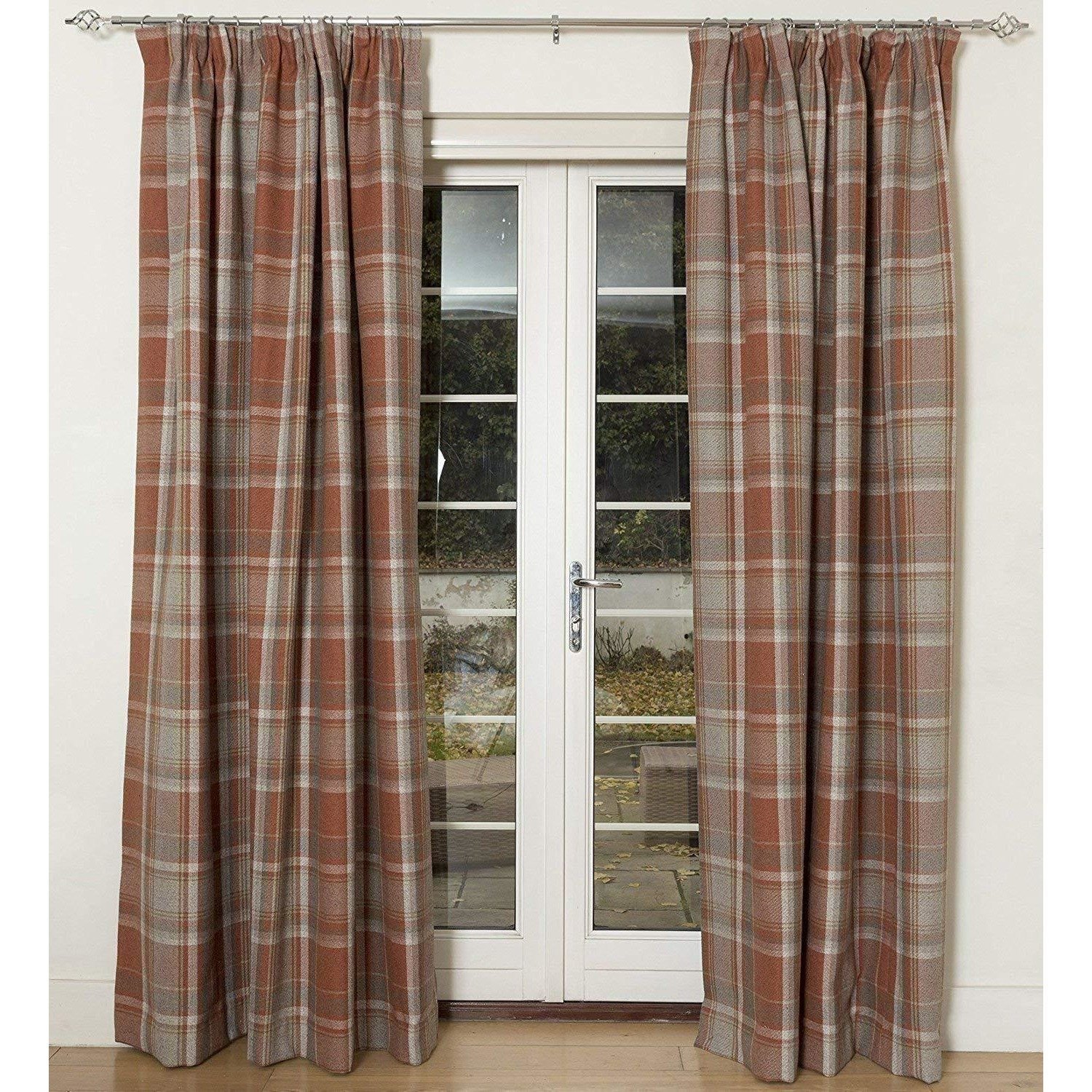 McAlister Textiles Heritage Tartan Burnt Orange + Grey Curtain Fabric