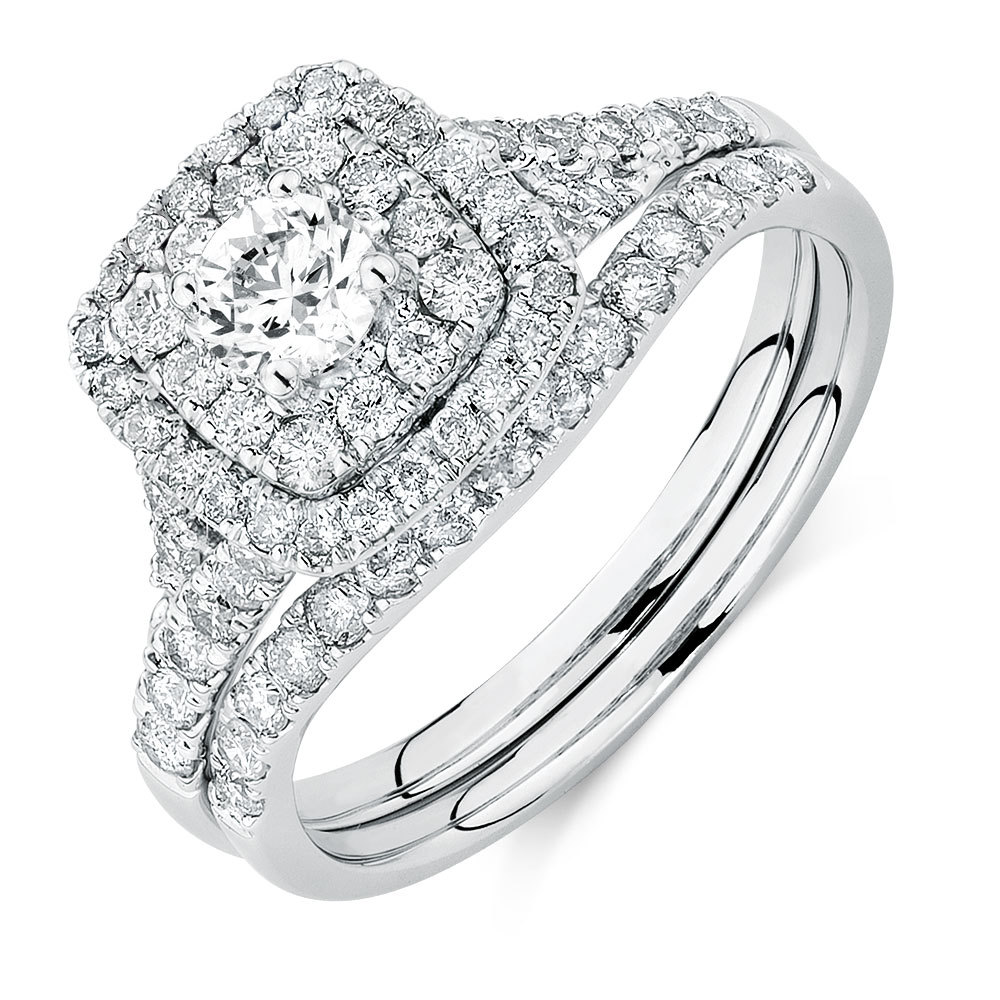 1 1/5 Carat Tw Simulated Diamonds 14kt White Gold Finish Engagement Bridal Set